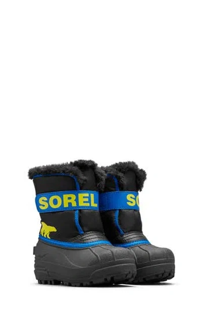 Sorel Kids' Snow Commander Insulated Waterproof Boot In Black/ Super Blue