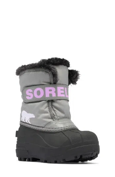 Sorel Kids' Snow Commander Insulated Waterproof Boot In Chrome Grey/euphoric Lilac