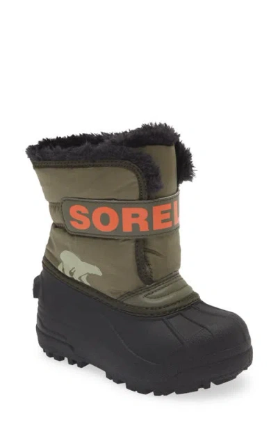 Sorel Kids' Snow Commander Insulated Waterproof Boot In Stone Green/alpine Tundra