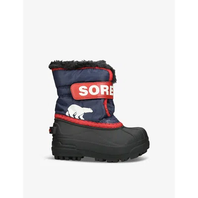 Sorel Kids' Snow Commander Logo-strap Ankle Boot In Blk/red