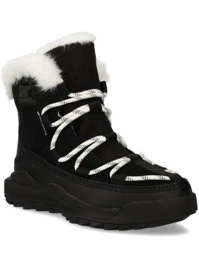 Sorel Lace-up Faux-fur Boots In Black
