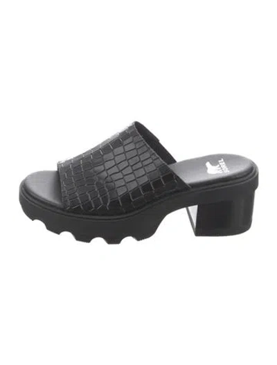 Pre-owned Sorel Leather Animal Print Slides In Black