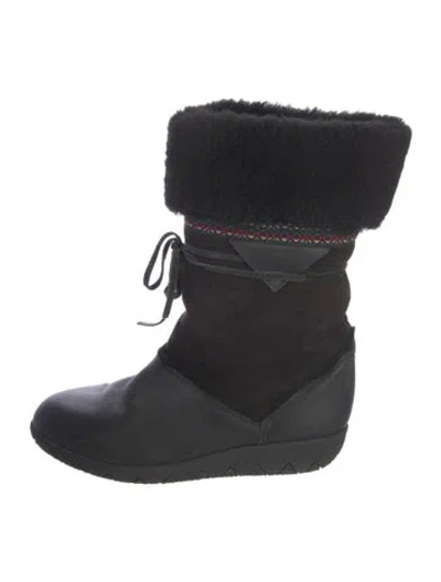 Pre-owned Sorel Leather Bow Accents Lace-up Boots In Black