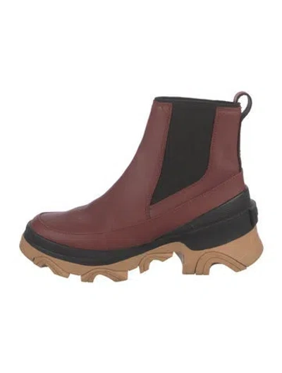 Pre-owned Sorel Leather Colorblock Pattern Chelsea Boots In Burgundy