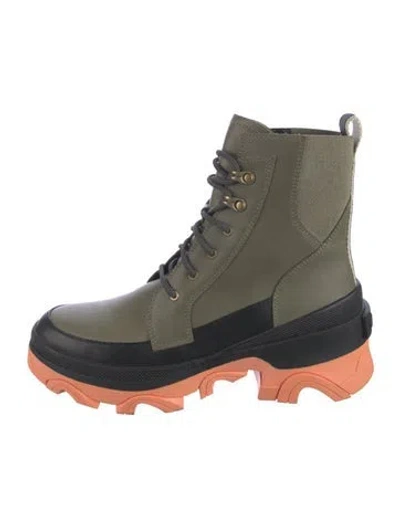 Pre-owned Sorel Leather Colorblock Pattern Combat Boots In Green