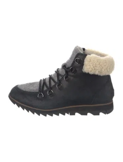 Pre-owned Sorel Leather Colorblock Pattern Hiking Boots In Black