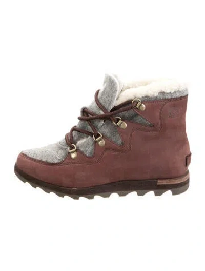 Pre-owned Sorel Leather Colorblock Pattern Hiking Boots In Brown