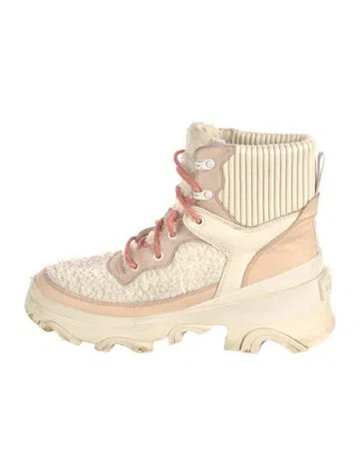 Pre-owned Sorel Leather Colorblock Pattern Hiking Boots In White