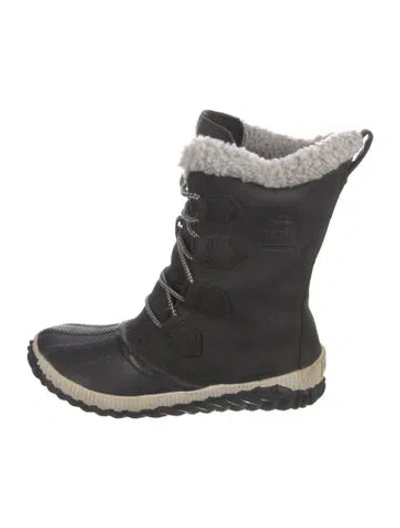 Pre-owned Sorel Leather Colorblock Pattern Lace-up Boots In Black