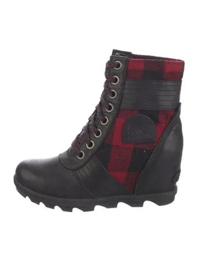 Pre-owned Sorel Leather Colorblock Pattern Lace-up Boots In Black