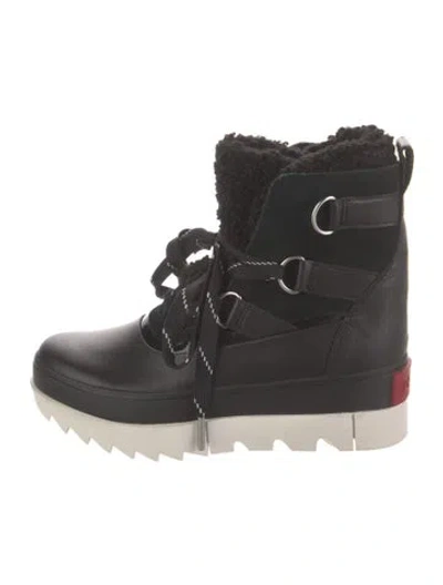 Pre-owned Sorel Leather Colorblock Pattern Lace-up Boots In Black