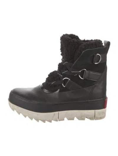 Pre-owned Sorel Leather Colorblock Pattern Lace-up Boots In Black