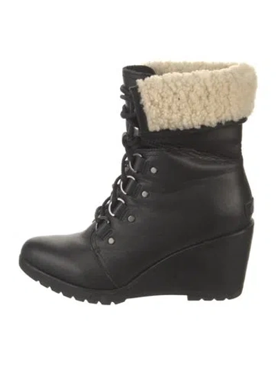 Pre-owned Sorel Leather Colorblock Pattern Lace-up Boots In Black