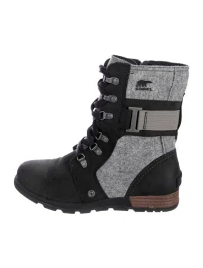 Pre-owned Sorel Leather Colorblock Pattern Lace-up Boots In Black
