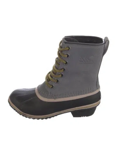 Pre-owned Sorel Leather Colorblock Pattern Lace-up Boots In Black