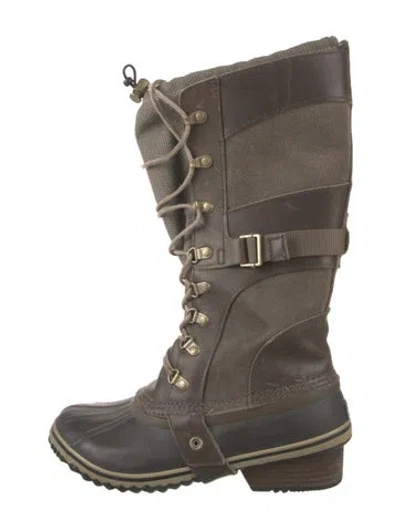 Pre-owned Sorel Leather Colorblock Pattern Lace-up Boots In Brown