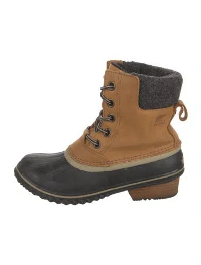 Pre-owned Sorel Leather Colorblock Pattern Lace-up Boots In Brown