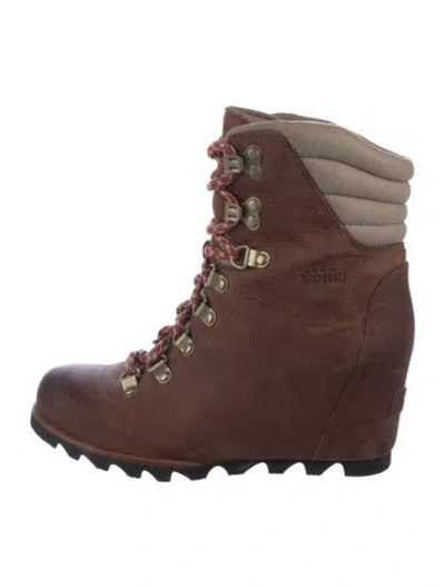 Pre-owned Sorel Leather Colorblock Pattern Lace-up Boots In Brown