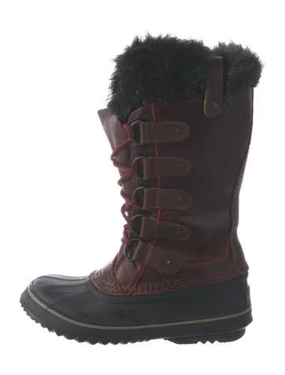 Pre-owned Sorel Leather Colorblock Pattern Lace-up Boots In Burgundy
