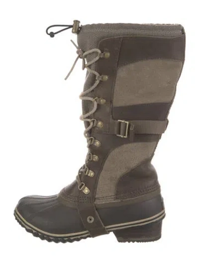 Pre-owned Sorel Leather Colorblock Pattern Lace-up Boots In Green