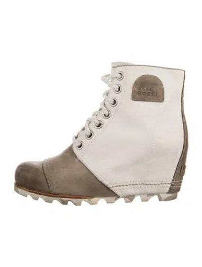 Pre-owned Sorel Leather Colorblock Pattern Lace-up Boots In Neutral