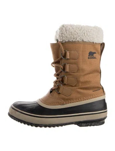 Pre-owned Sorel Leather Colorblock Pattern Lace-up Boots In Neutral