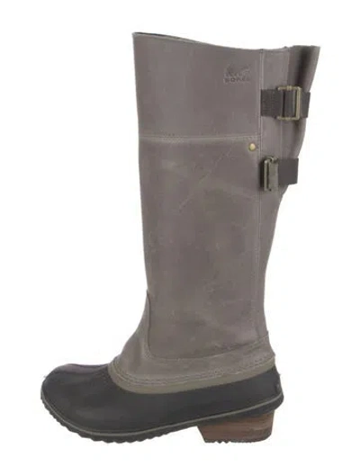 Pre-owned Sorel Leather Colorblock Pattern Rain Boots In Gray