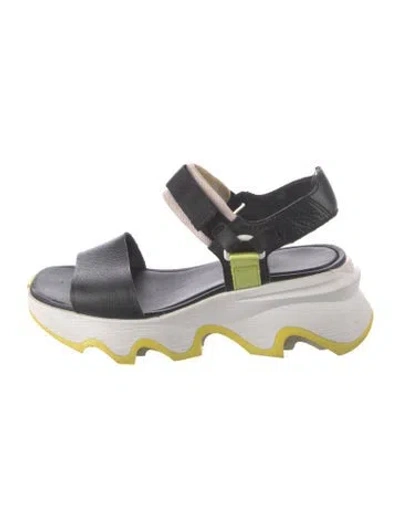 Pre-owned Sorel Leather Colorblock Pattern Slingback Sandals In Black