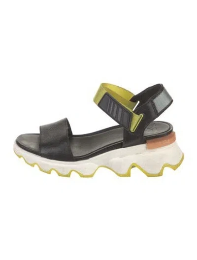 Pre-owned Sorel Leather Colorblock Pattern Slingback Sandals In Black