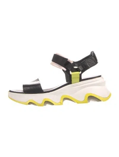Pre-owned Sorel Leather Colorblock Pattern Slingback Sandals In Black