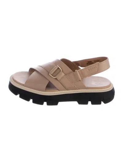 Pre-owned Sorel Leather Colorblock Pattern Slingback Sandals In Brown