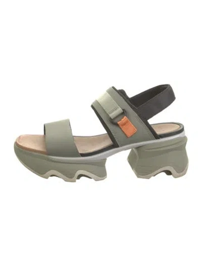 Pre-owned Sorel Leather Colorblock Pattern Slingback Sandals In Green