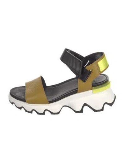 Pre-owned Sorel Leather Colorblock Pattern Slingback Sandals In Neutral