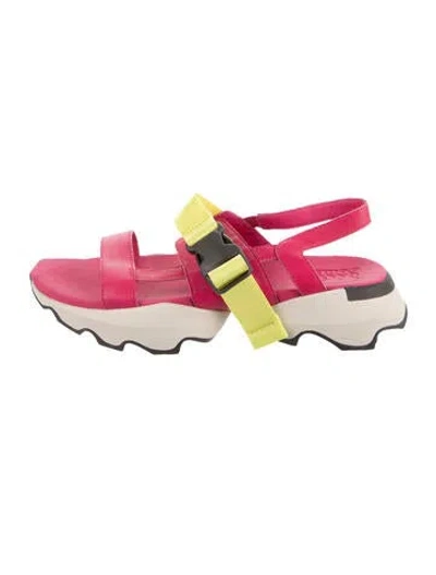Pre-owned Sorel Leather Colorblock Pattern Slingback Sandals In Pink
