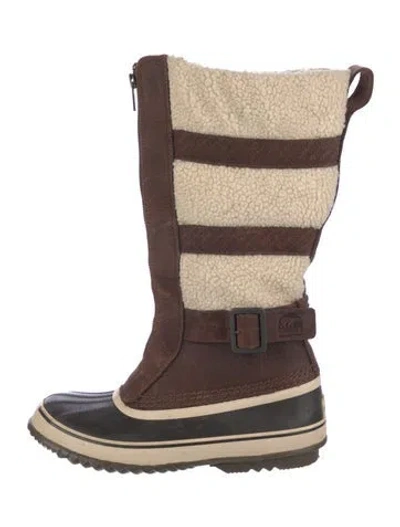Pre-owned Sorel Leather Colorblock Pattern Snow Boots In Brown