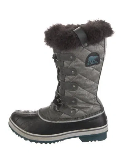 Pre-owned Sorel Leather Colorblock Pattern Snow Boots In Gray