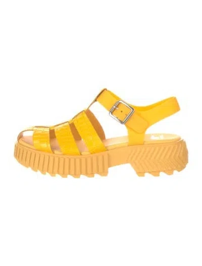 Pre-owned Sorel Leather Cutout Accent Gladiator Sandals In Yellow