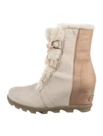 Pre-owned Sorel Leather Faux Fur Trim Boots In Brown