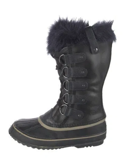 Pre-owned Sorel Leather Faux Fur Trim Snow Boots In Black