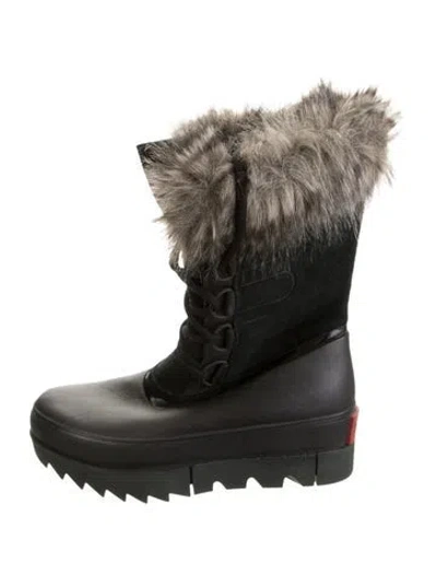 Pre-owned Sorel Leather Faux Fur Trim Snow Boots In Black