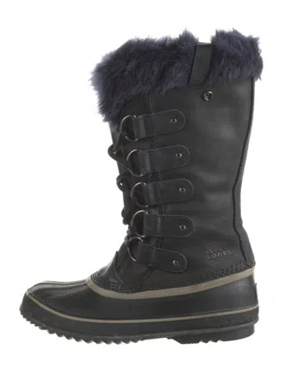 Pre-owned Sorel Leather Faux Fur Trim Snow Boots In Black