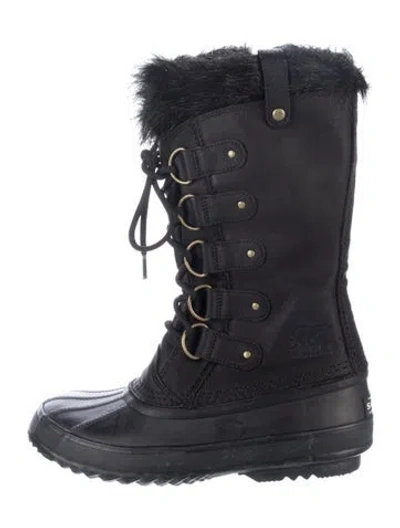 Pre-owned Sorel Leather Faux Fur Trim Snow Boots In Blue