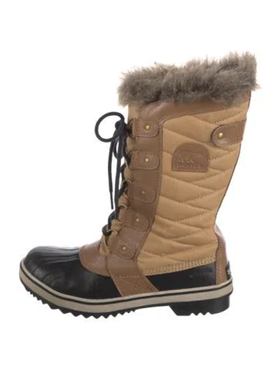 Pre-owned Sorel Leather Faux Fur Trim Snow Boots In Brown