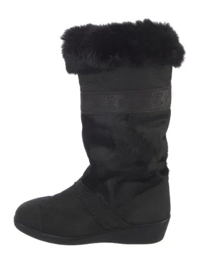 Pre-owned Sorel Leather Fur Trim Boots In Black
