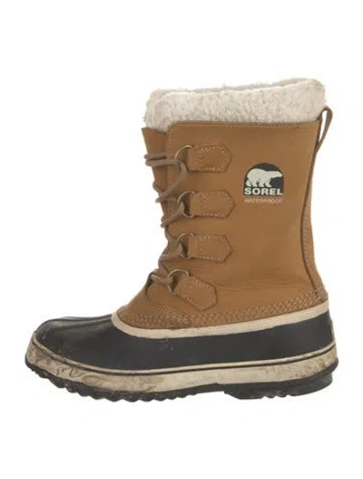 Pre-owned Sorel Leather Fur Trim Lace-up Boots In Neutral