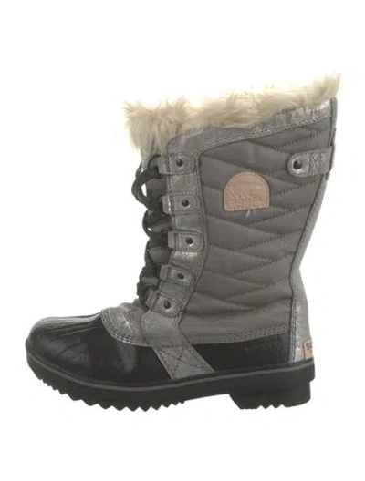 Pre-owned Sorel Leather Fur Trim Snow Boots In Black