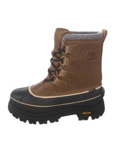 Pre-owned Sorel Leather Fur Trim Snow Boots In Brown