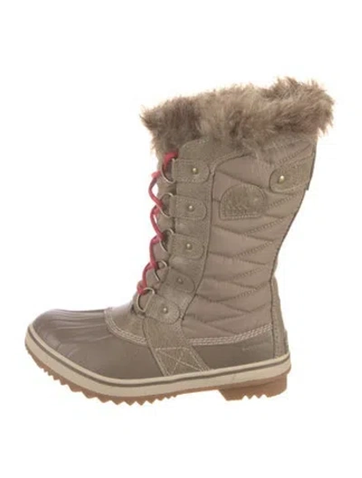 Pre-owned Sorel Leather Fur Trim Snow Boots In Neutrals