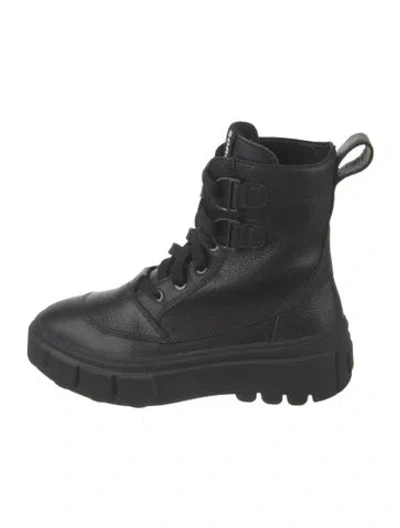 Pre-owned Sorel Leather Grosgrain Trim Combat Boots In Black