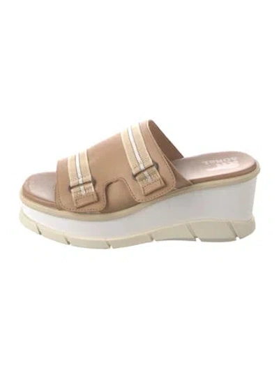 Pre-owned Sorel Leather Grosgrain Trim Slides In Neutrals